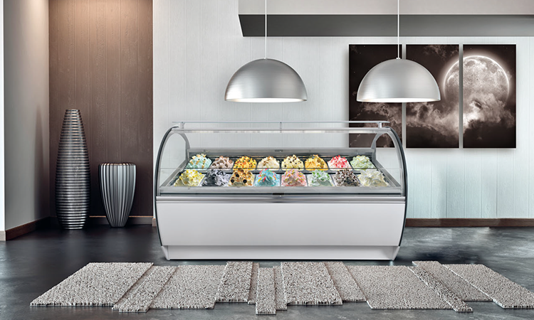 Plateaux de refroidisseurs en acier inoxydable Prosky Showcase de gelato en verre coulissant avec casserole